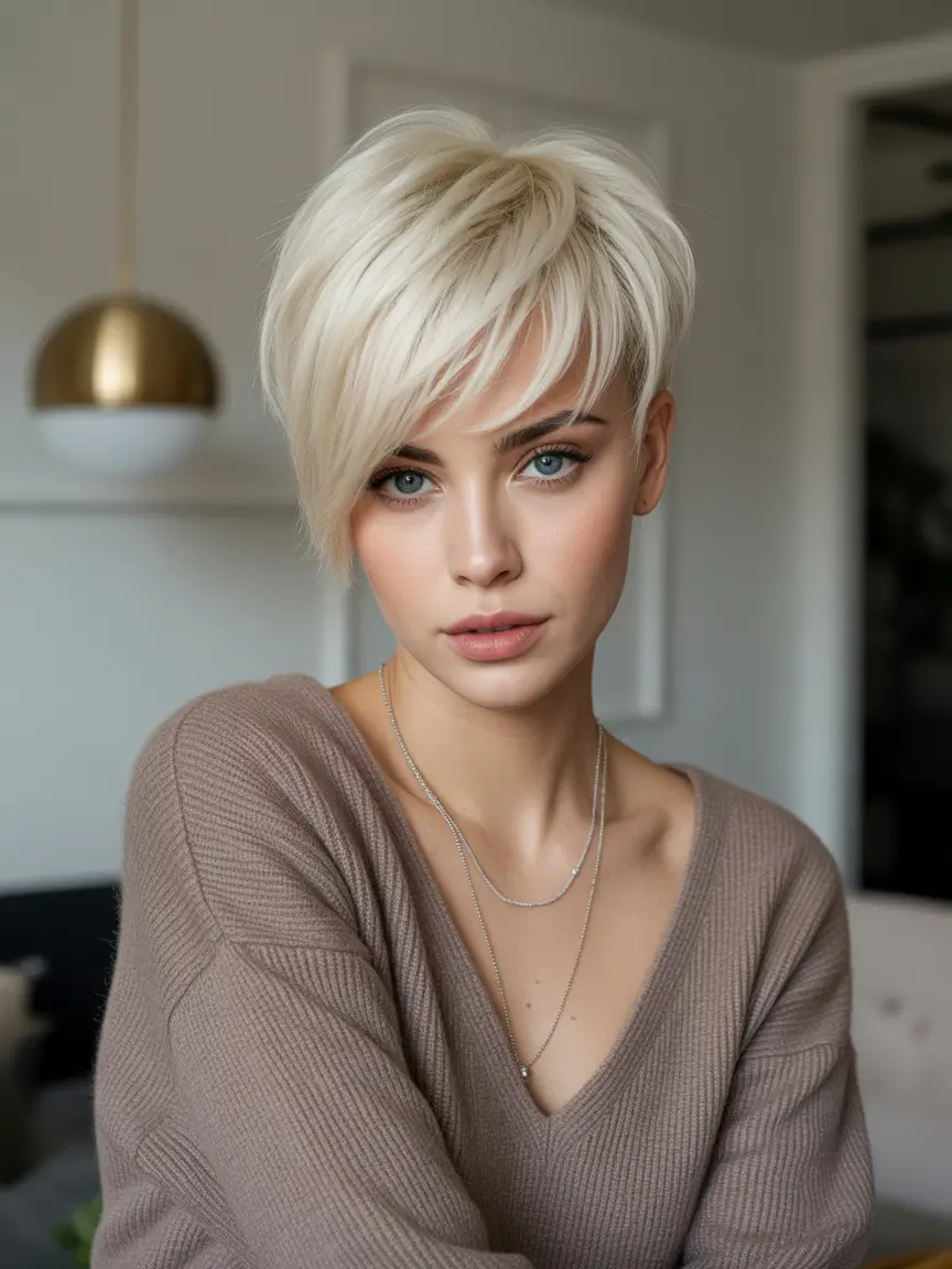 Winter Haircuts 2025–2026 Edgy Short Platinum Crop