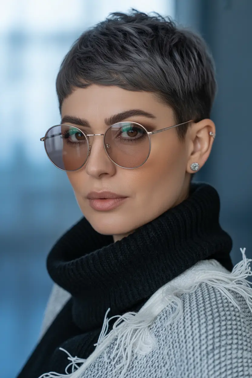 Winter Haircuts 2025–2026 Modern Short Pixie with Gray Elegance