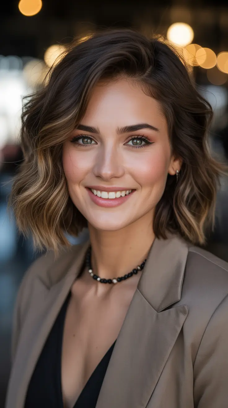 Winter Haircuts 2025–2026 Soft Wavy Bob with Dark Dimension