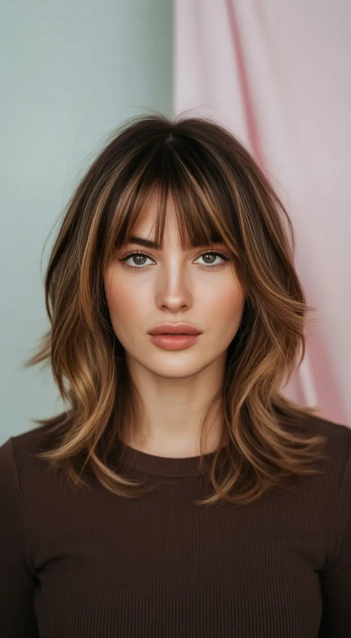 Winter Haircuts 2025–2026 Layered Medium Cut with Bangs