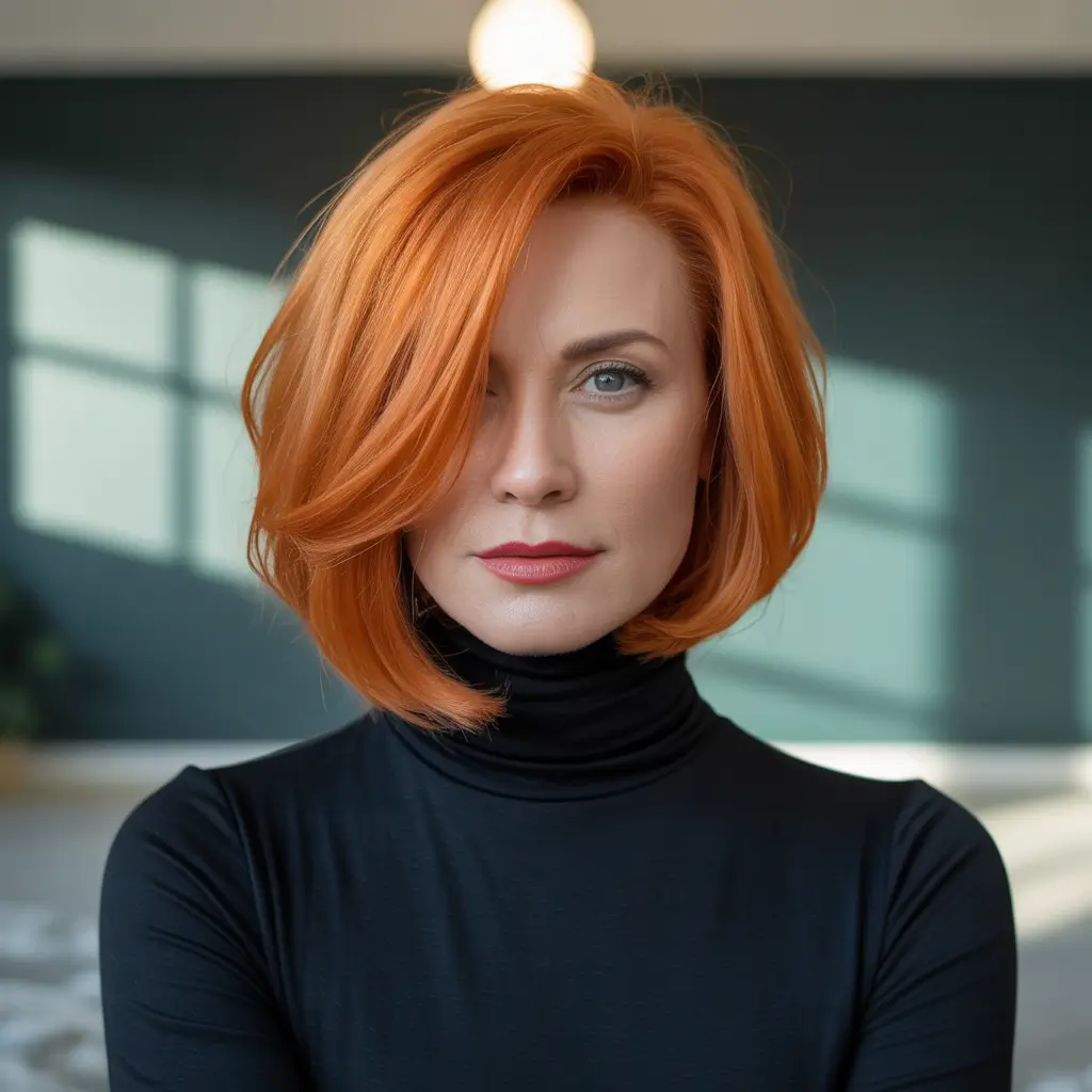 Winter Haircuts and Color 2025 2026 for Women Over 40 Fiery Modern Bob
