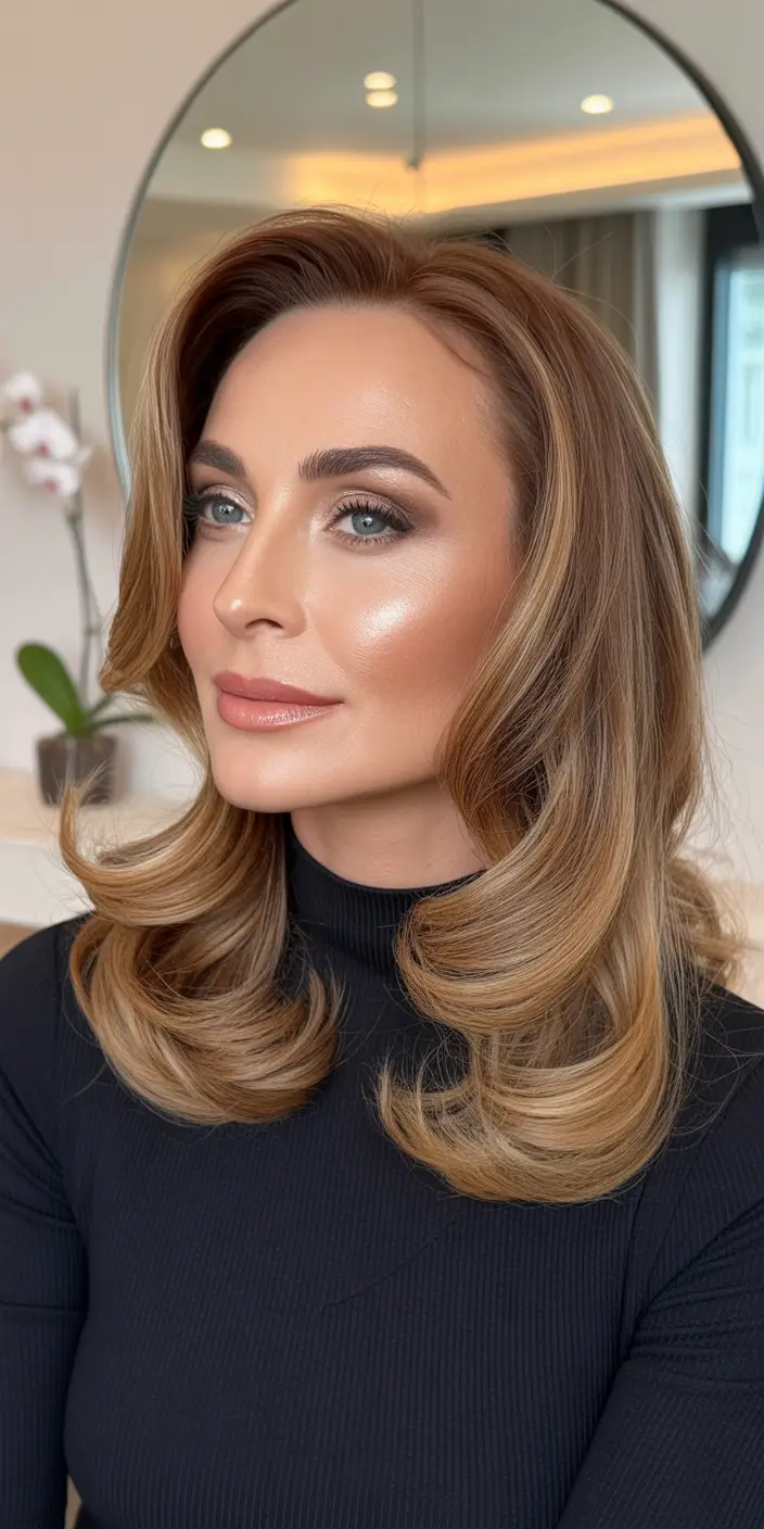 Winter Haircuts and Color 2025 2026 for Women Over 40 Mid Length Blowout