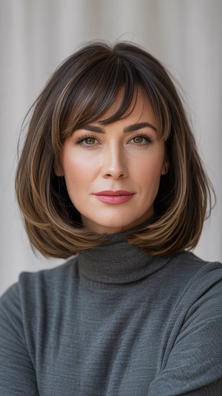 Winter Haircuts and Color 2025 2026 for Women Over 40 Bob with Bangs