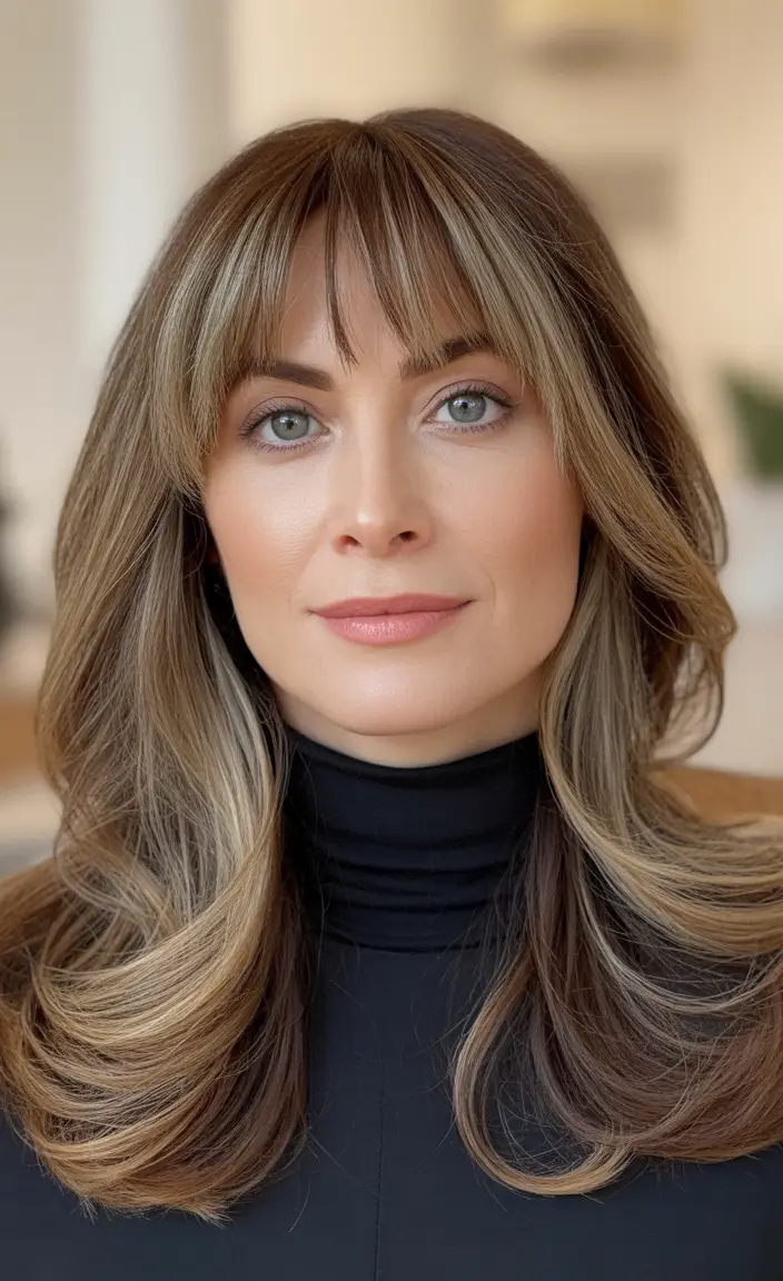 Winter Haircuts and Color 2025 2026 for Women Over 40 Shag with Bangs