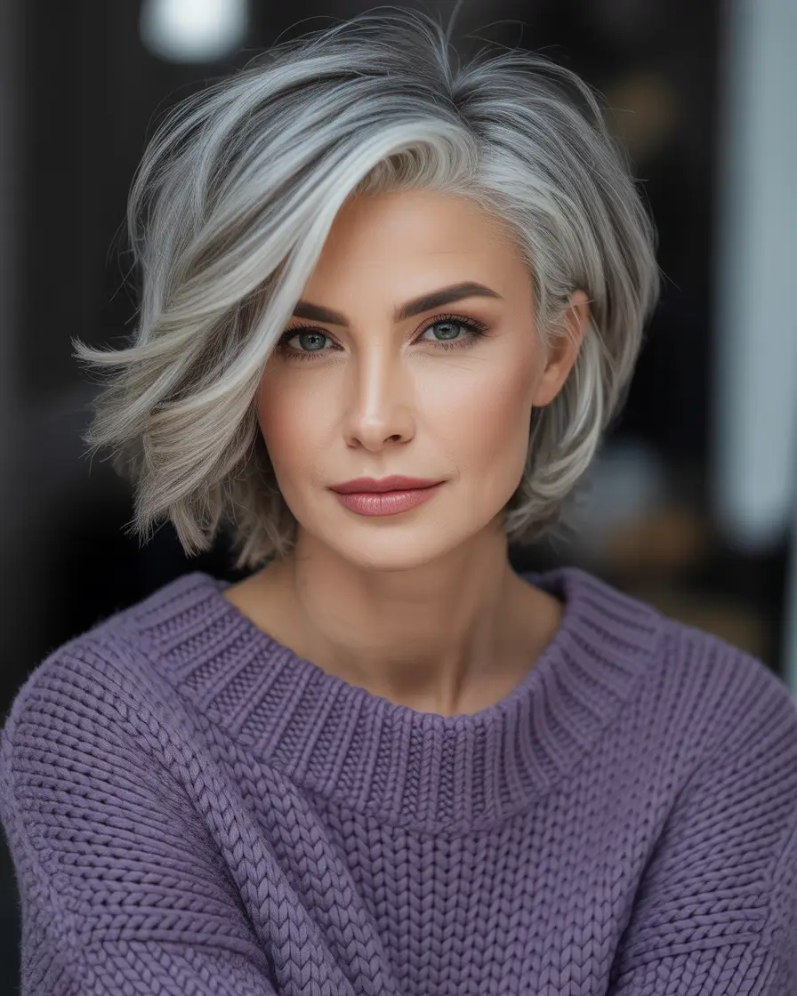 Winter Haircuts and Color 2025 2026 for Women Over 40 Silver Bob