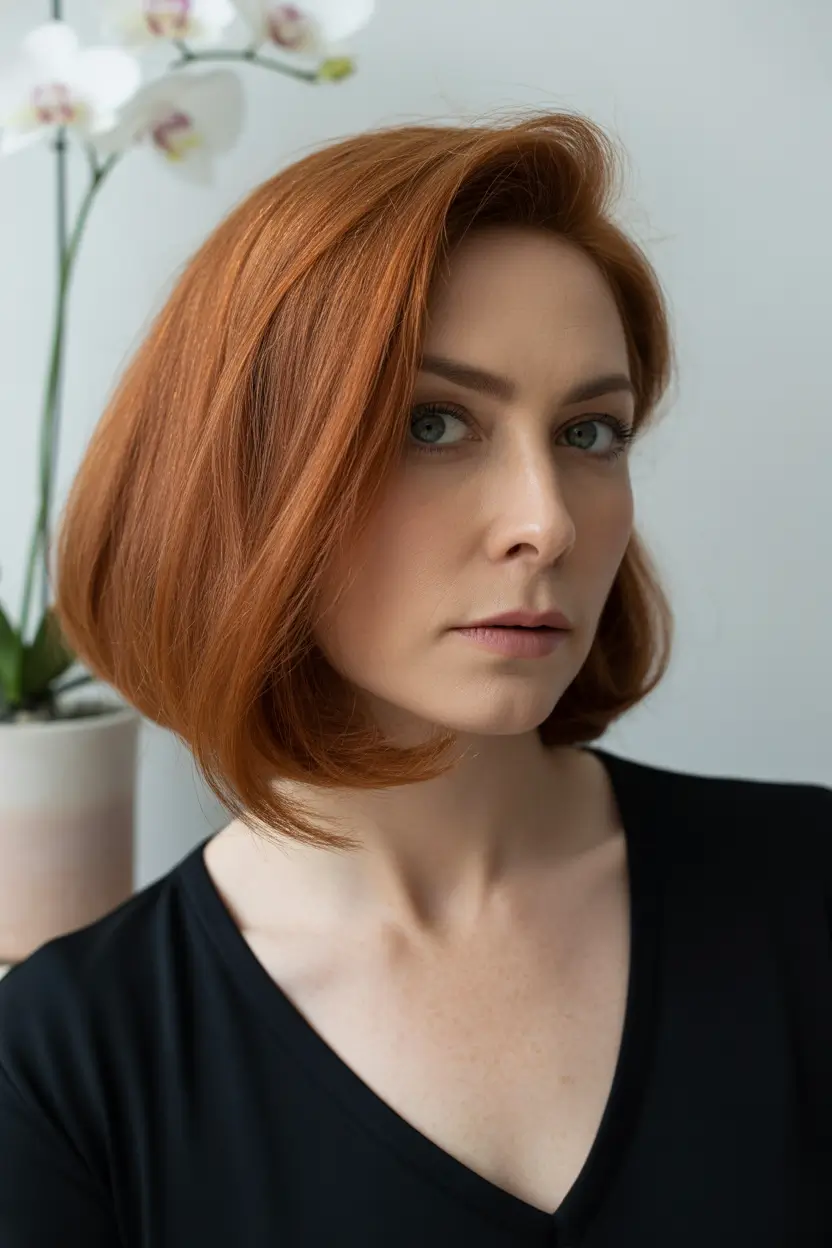 Winter Haircuts and Color 2025 2026 for Women Over 40 Copper Bob