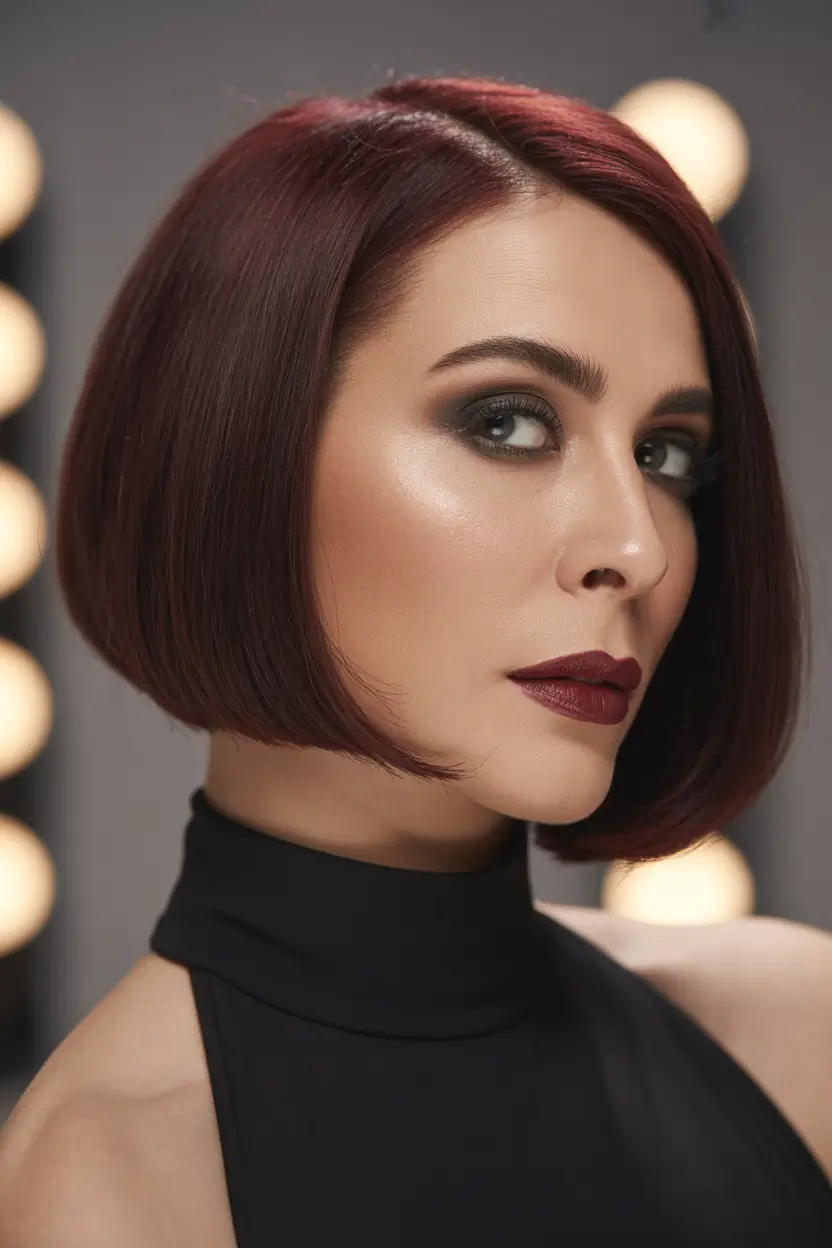 Winter Haircuts and Color 2025 2026 for Women Over 40 Burgundy Bob