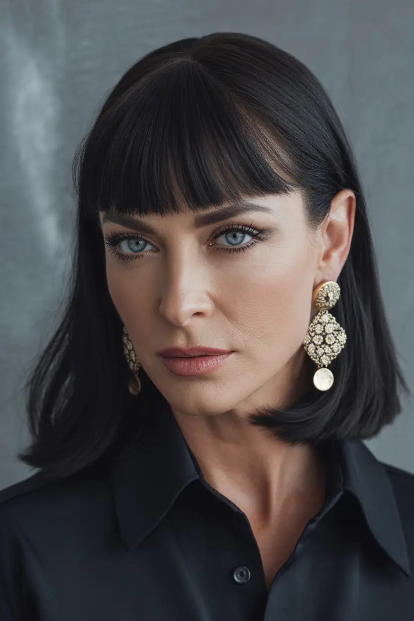 Winter Haircuts and Color 2025 2026 for Women Over 40 Sleek Lob with Bangs