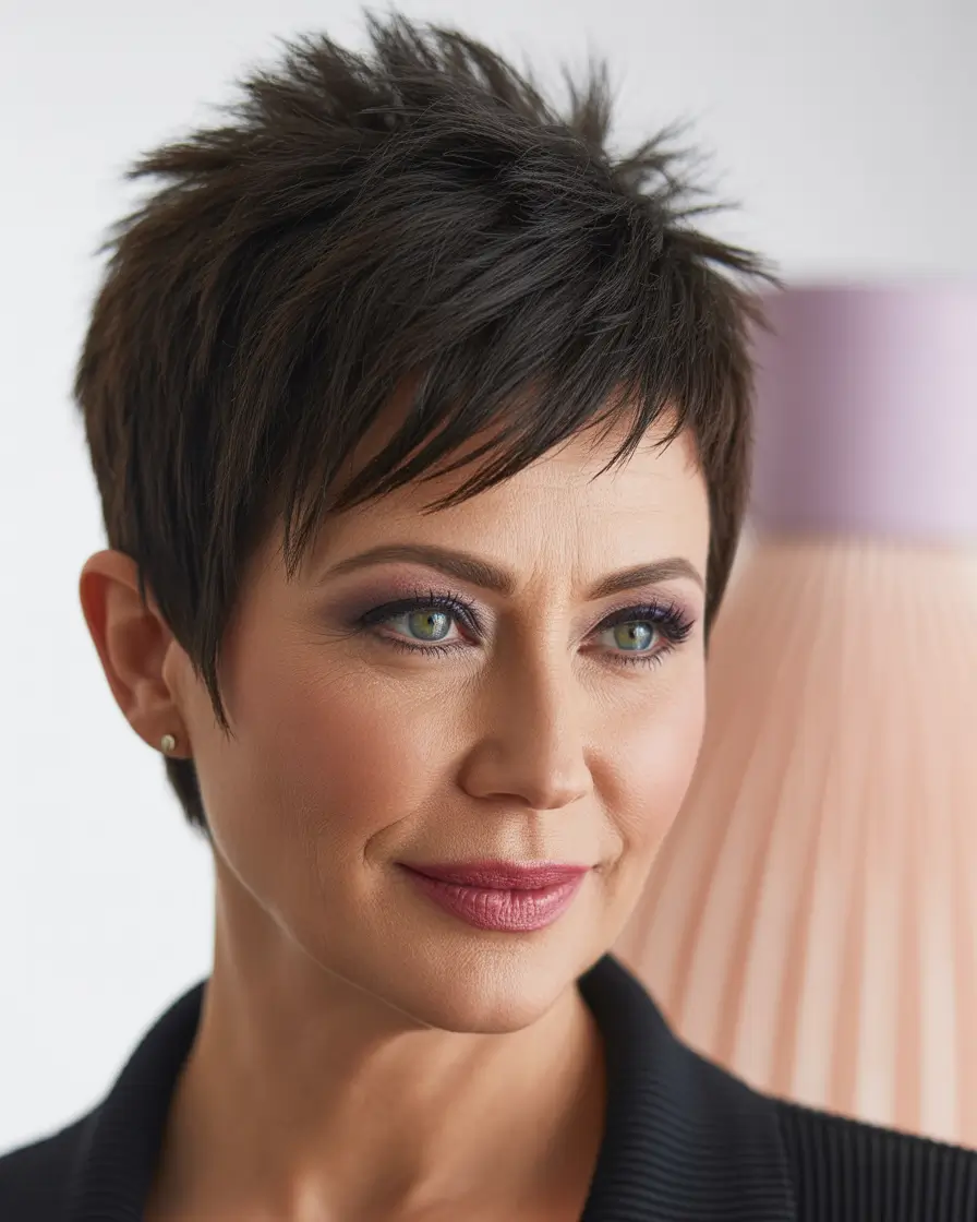 Winter Haircuts and Color 2025 2026 for Women Over 40 Edgy Pixie
