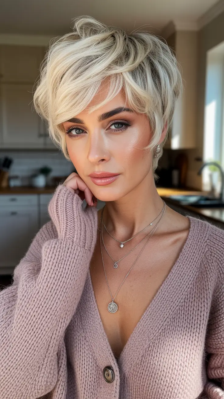 Winter Haircuts and Color 2025 2026 for Women Over 40 Blonde Pixie