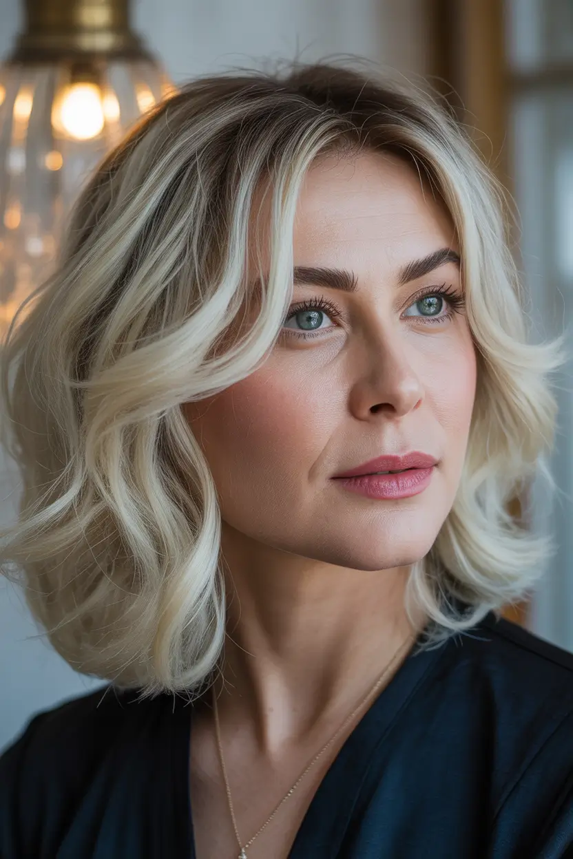 Winter Haircuts and Color 2025 2026 for Women Over 40 Wavy Lob