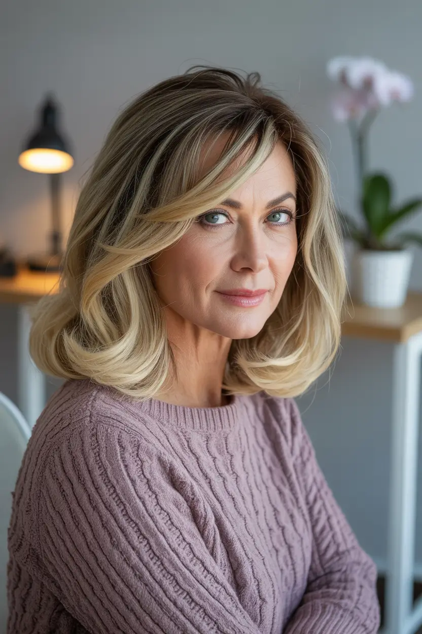 medium layered blonde haircut