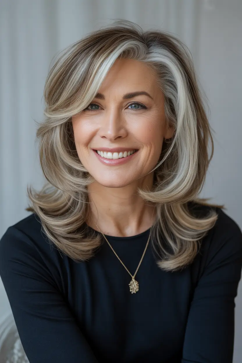 grey layered medium haircut