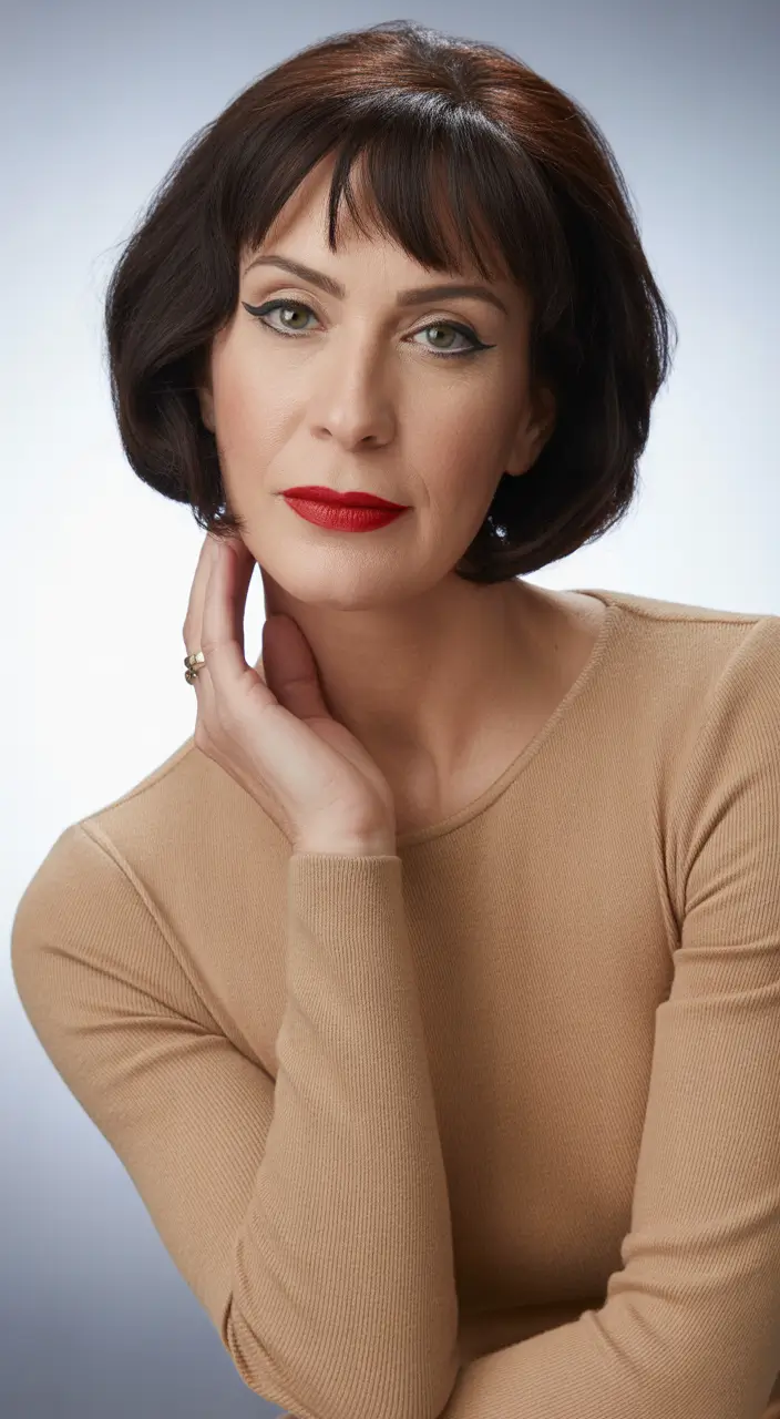 rounded bob with bangs haircut