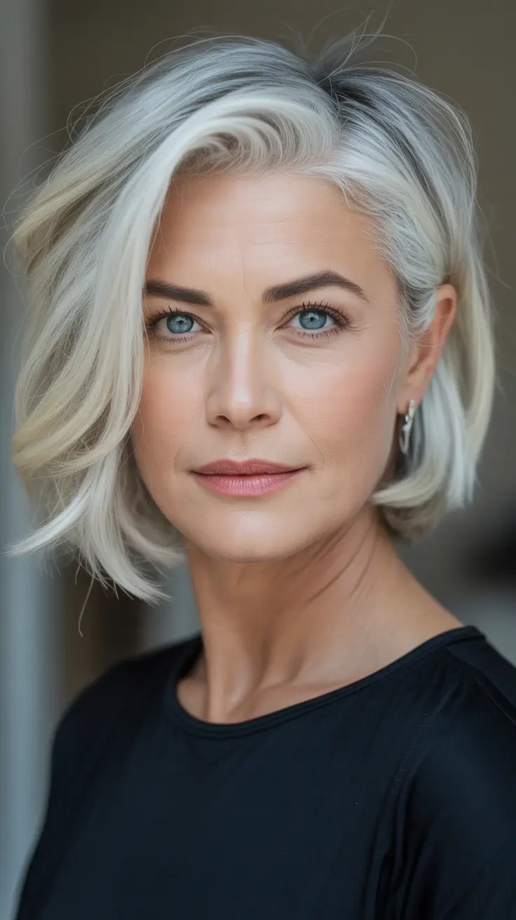 sleek silver bob haircut