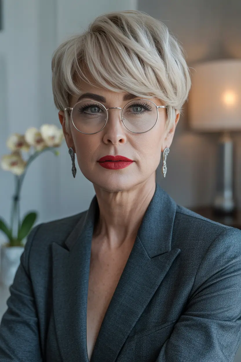 short pixie haircut with side bangs