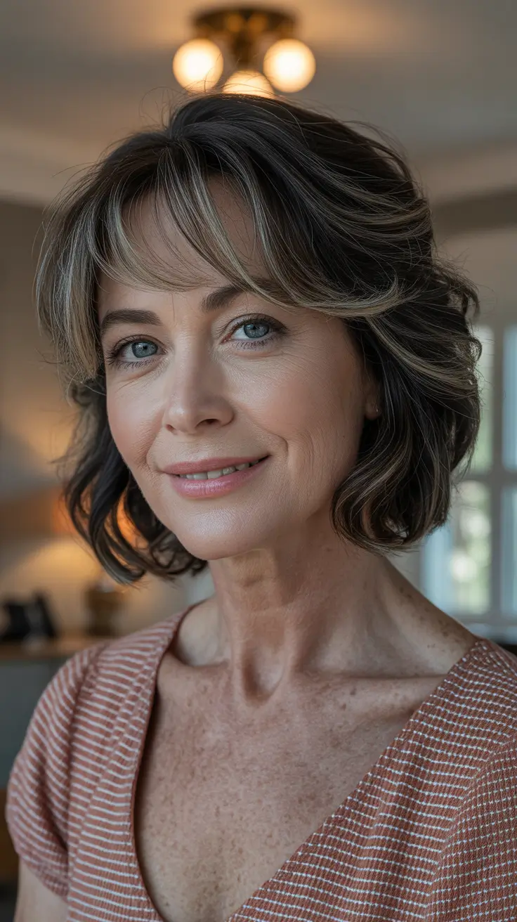 short wavy bob with bangs haircut