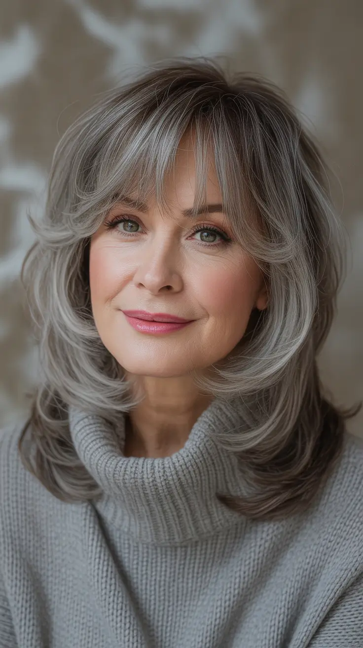 grey long shag haircut