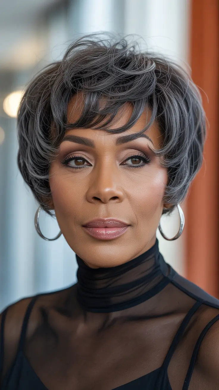 Winter Haircuts and Color for Women Over 60 2025–2026 Feathered Short Bob with Silver Accents