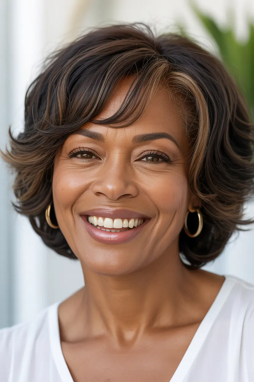 Winter Haircuts and Color for Women Over 60 2025–2026 Highlighted Medium Length Bob with Playful Layers