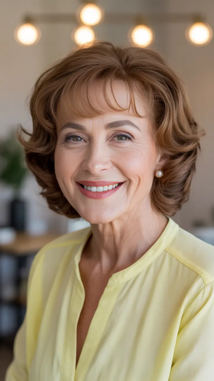 Winter Haircuts and Color for Women Over 60 2025–2026 Classic Medium Short Bob with Soft Bangs