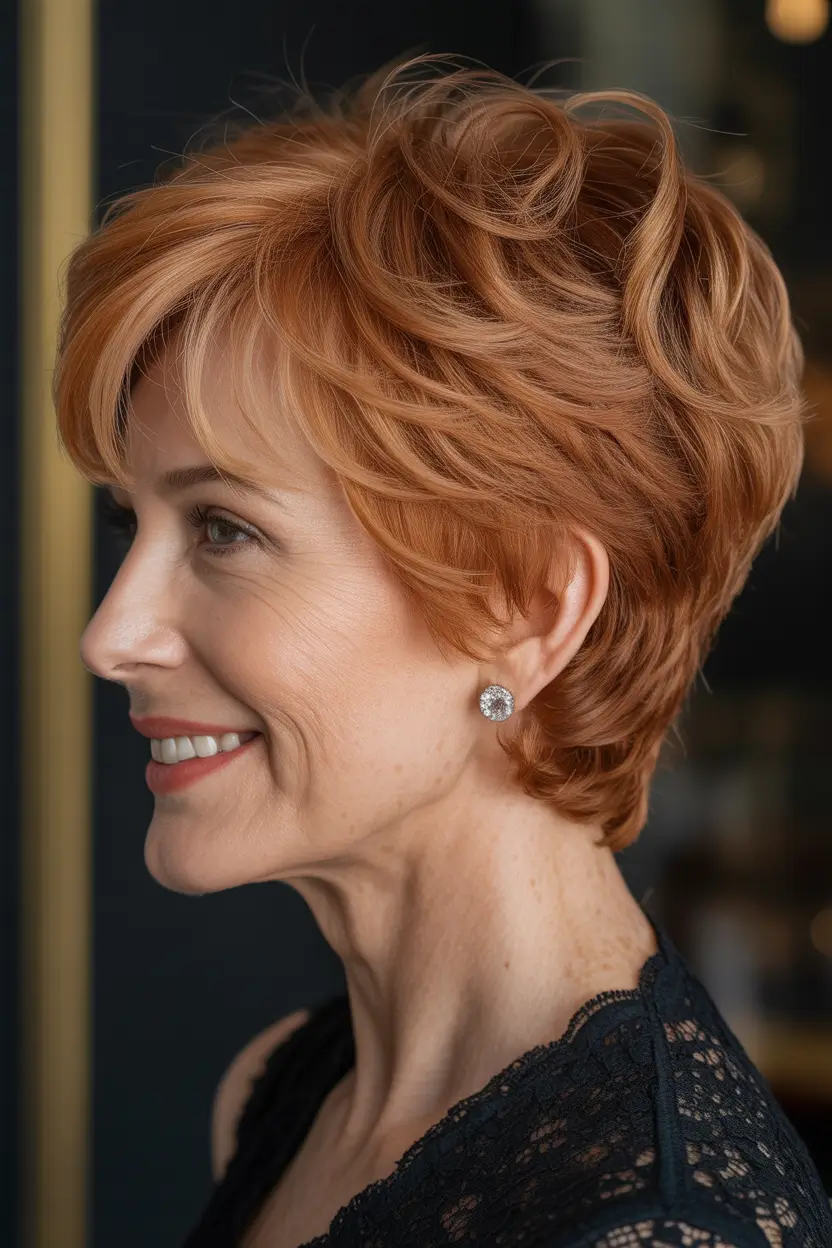 Winter Haircuts and Color for Women Over 60 2025–2026 Short Shag with Fiery Copper Tones