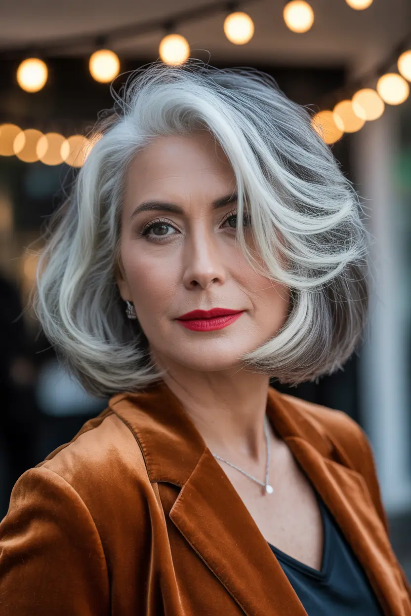 Winter Haircuts and Color for Women Over 60 2025–2026 Polished Medium Length Bob with Frosted Highlights