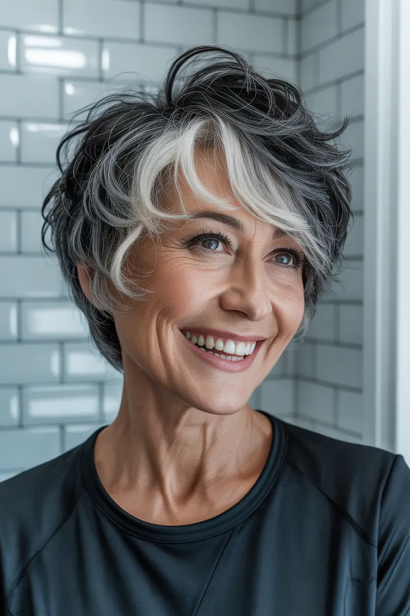Winter Haircuts and Color for Women Over 60 2025–2026 Short Pixie with Bold Streak