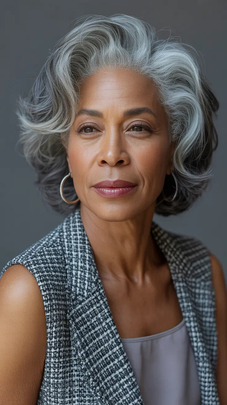 Winter Haircuts and Color for Women Over 60 2025–2026 Voluminous Shag with Silver Waves