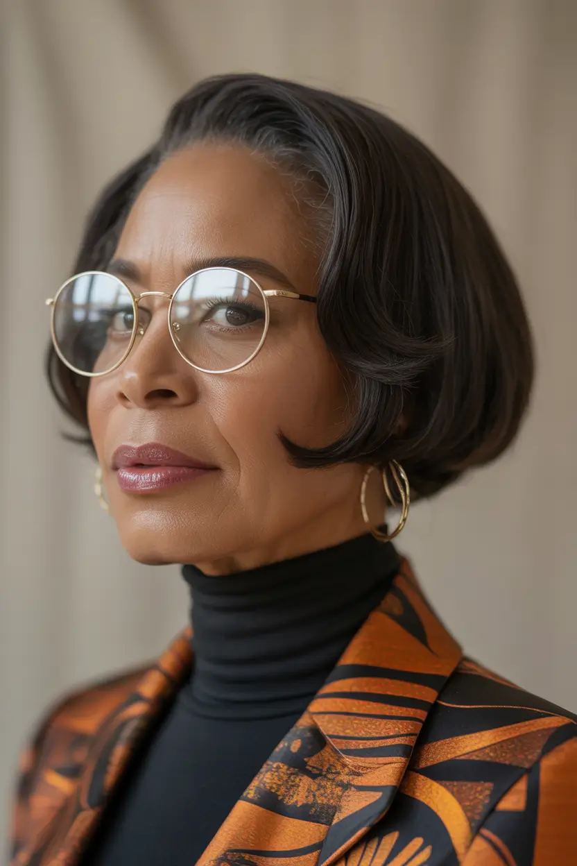 Winter Haircuts and Color for Women Over 60 2025–2026 Chic Short Bob with Glasses