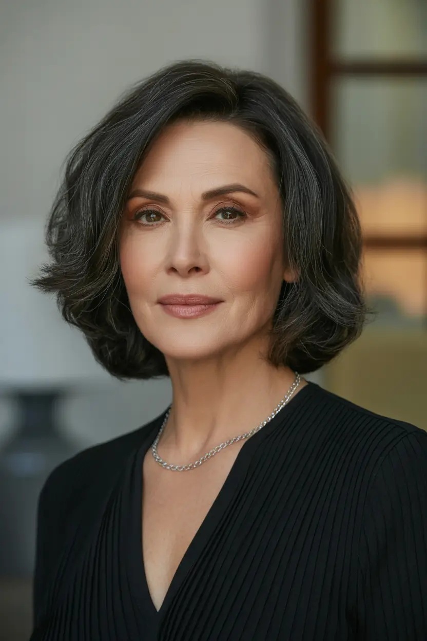 Winter Haircuts and Color for Women Over 60 2025–2026 Layered Medium Bob with Sleek Shine