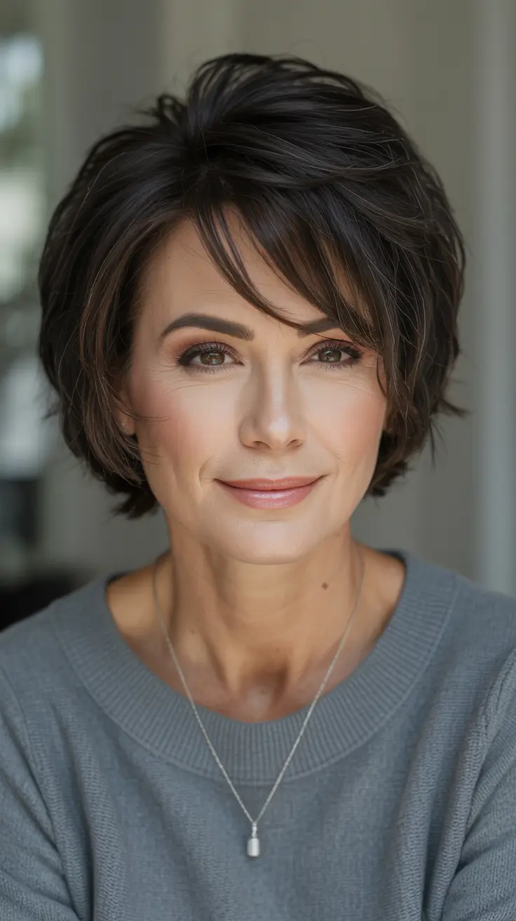 Winter Hairstyles & Hair Color 2025-2026 for Women Over 50 Modern Dark Bob