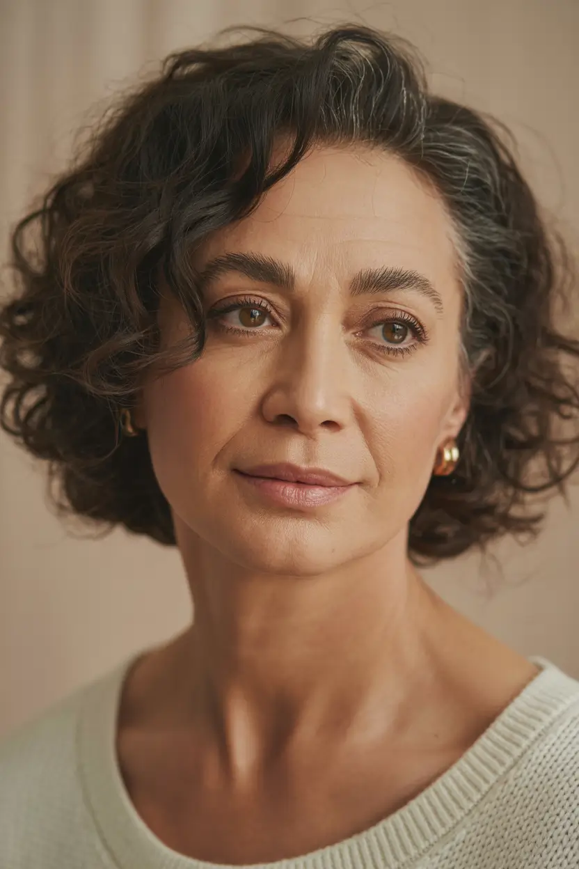 Winter Hairstyles & Hair Color 2025-2026 for Women Over 50 Natural Waves with Silver Touches