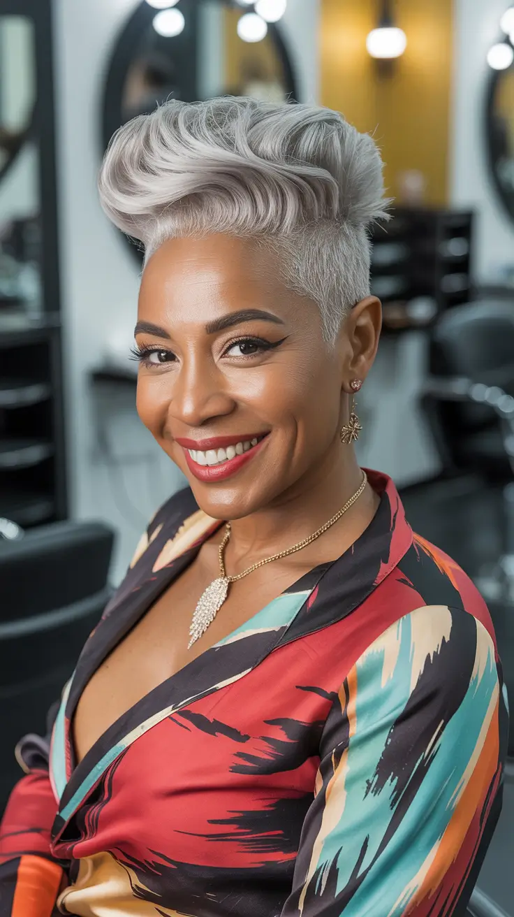 Winter Hairstyles & Hair Color 2025-2026 Silver Short Crop