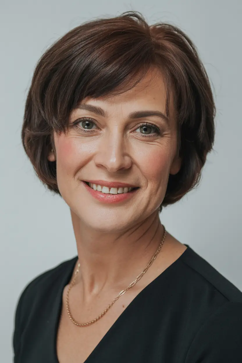 Winter Hairstyles & Hair Color 2025-2026 for Women Over 50 Layered Brunette Elegance