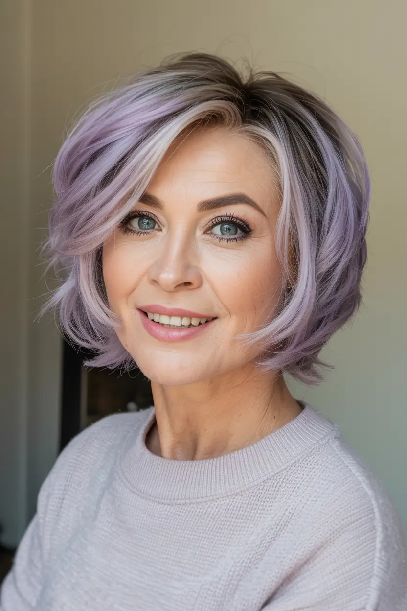 Winter Hairstyles & Hair Color 2025-2026 for Women Over 50 Playful Pastel Bob