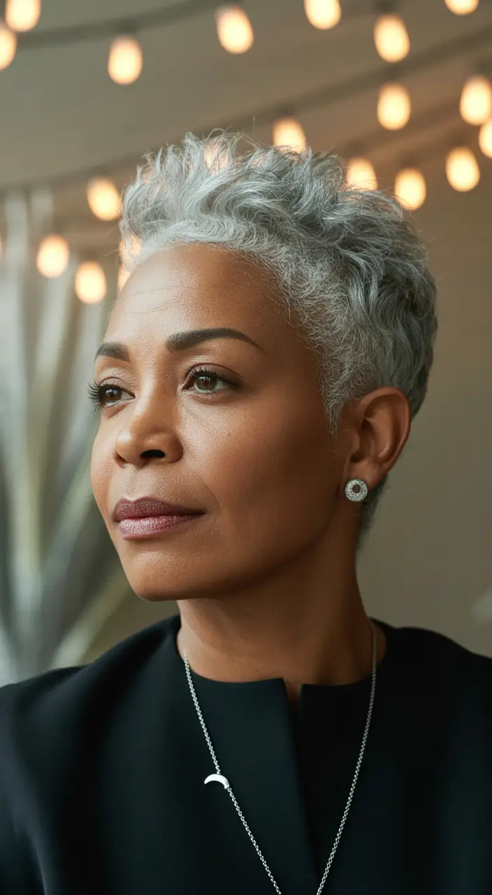 Winter Hairstyles & Hair Color 2025-2026 for Women Over 60 Silver Pixie