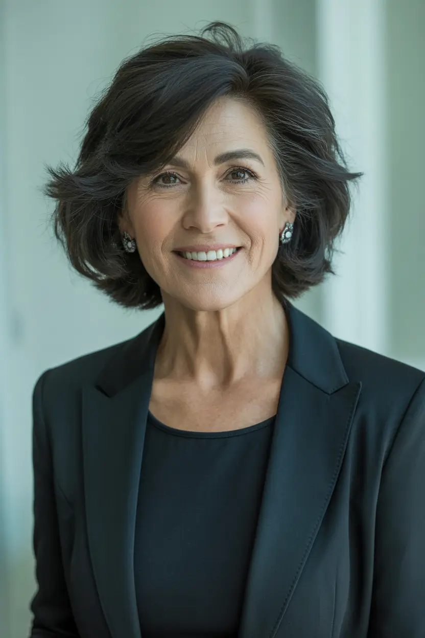 Winter Hairstyles & Hair Color 2025-2026 for Women Over 60 Dark Brunette Layers