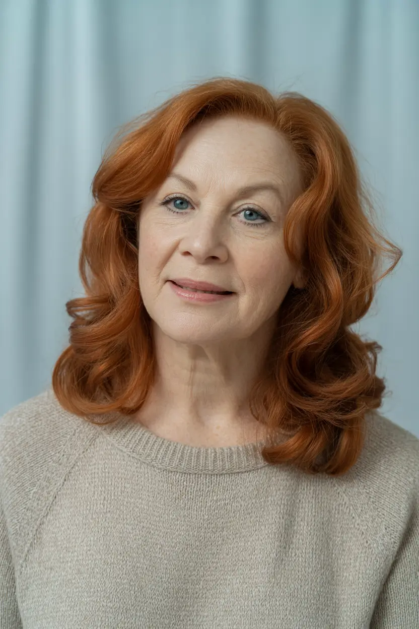 Winter Hairstyles & Hair Color 2025-2026 for Women Over 60 Red Waves