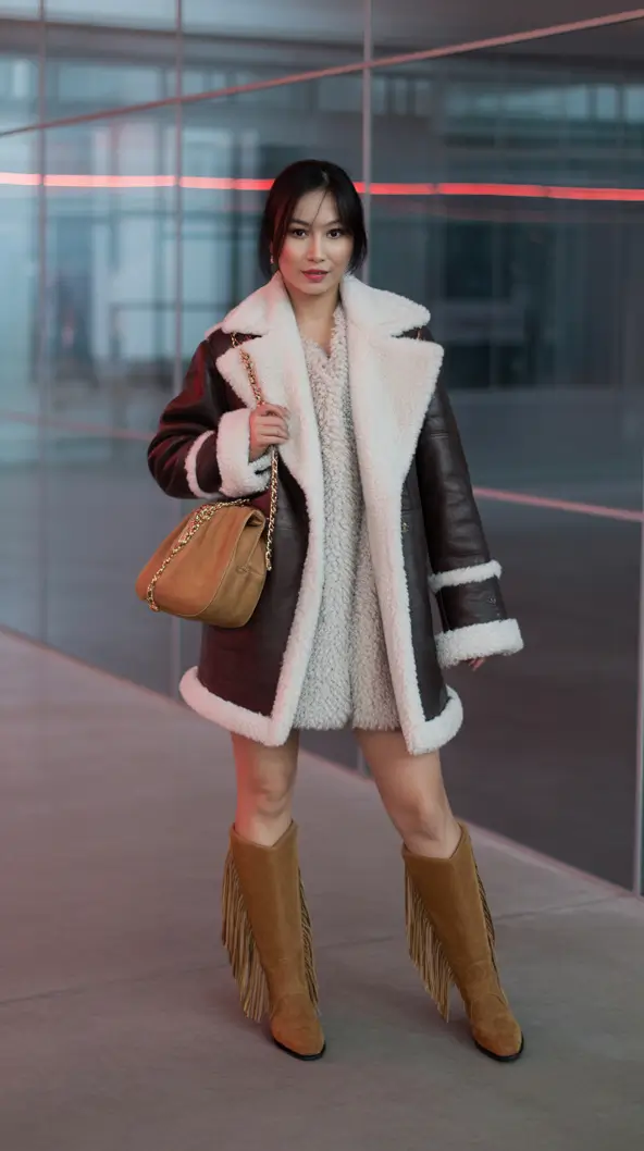 winter outfits aesthetic 2025 / 2026 Fringe and Shearling Play