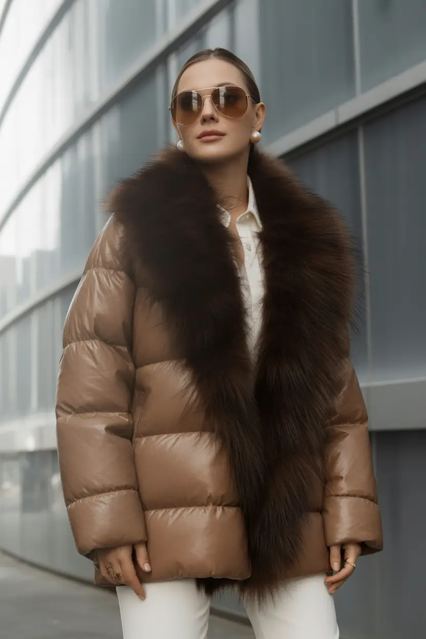 winter outfits aesthetic 2025 / 2026 Fur-Luxe Neutral Puffer