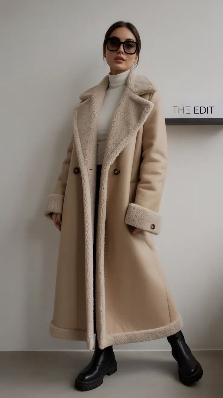 winter outfits aesthetic 2025 / 2026 Shearling Statement Coat