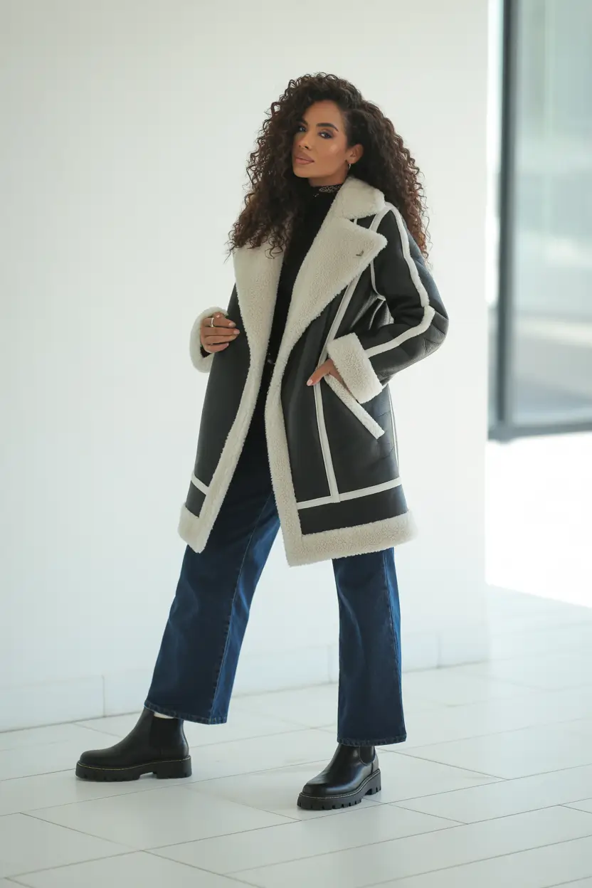 winter outfits aesthetic 2025 / 2026 Bold Contrast Shearling