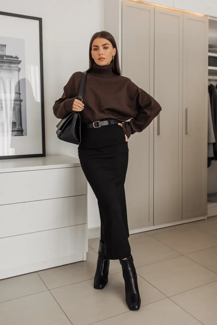 Women business casual office Chocolate and Black Sophistication