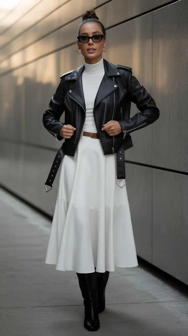 Women business casual winter Edgy Leather Meets Feminine Flair