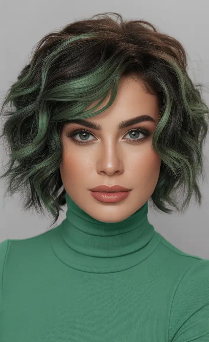Balayage Hair Color for Winter 2025–2026 Emerald Balayage on a Textured Bob