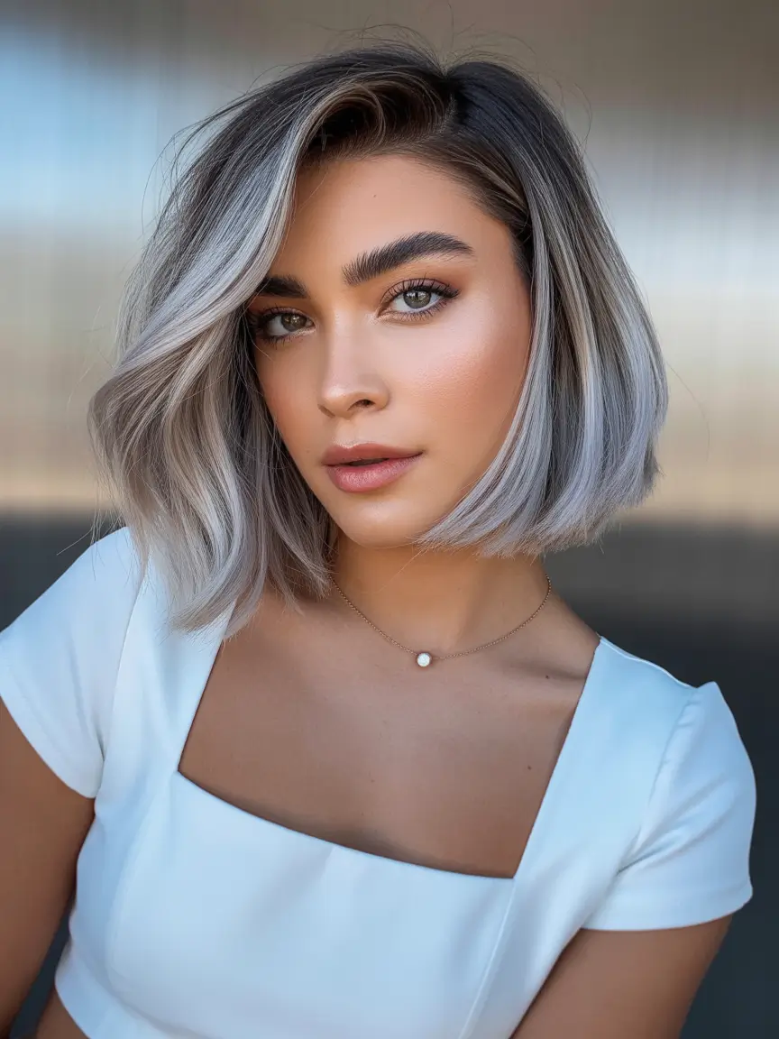 Balayage Hair Color for Winter 2025–2026 Cool Silver Balayage Bob