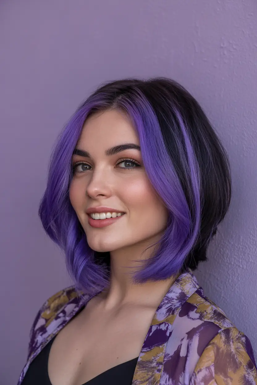 Balayage Hair Color for Winter 2025–2026 Vibrant Purple Balayage Bob