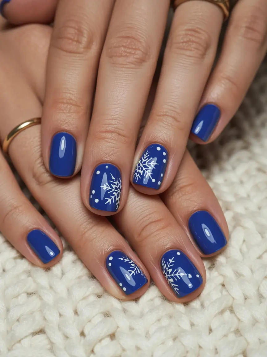 Best Blue Nails Christmas 2025 Knitted Snowfall