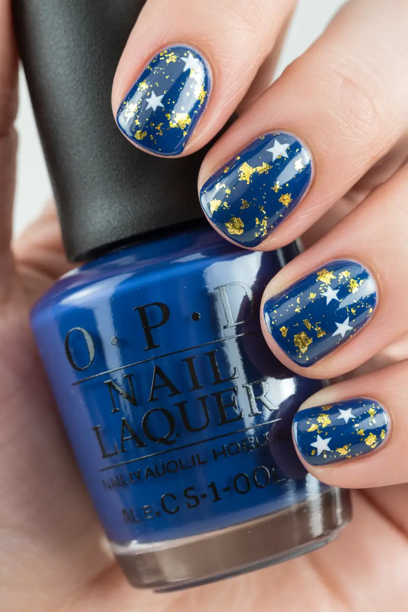 Best Blue Nails Christmas 2025 Golden Starry Sky